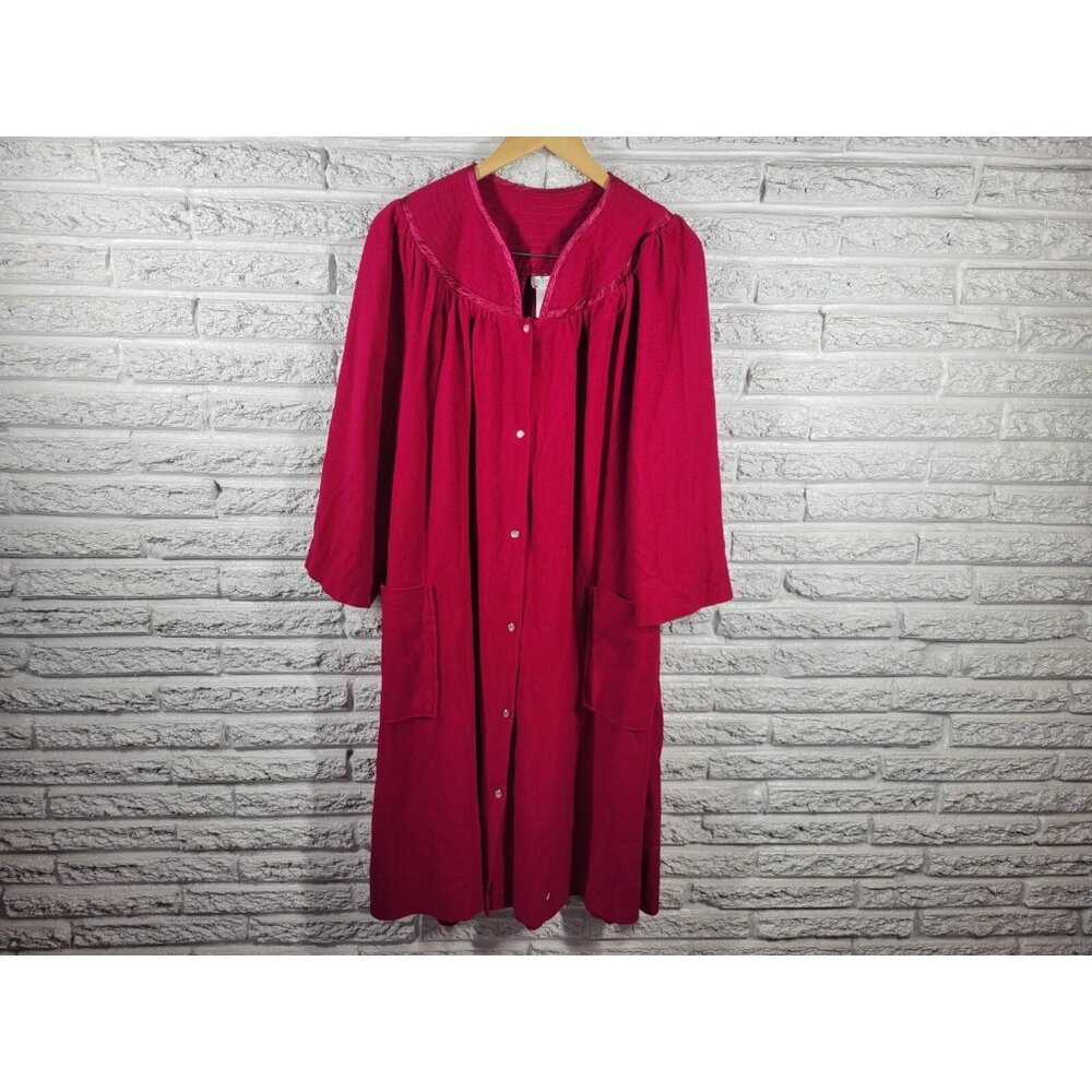 Adonna Women's Plus 1X Hot Pink Flannel Robe Long Sleeve Snaps Pockets HNGE